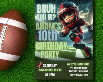Football Birthday Party Invitation - "Bruh, You In?" - Sports Theme Birthday Invite - 5x7 Digital Download - High Resolution, Canva Editable