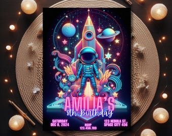 Editable Cosmic Theme Birthday Invitation – Digital Printable – Outer Space Party Invite – Customizable Galaxy Invitation – Instant Download