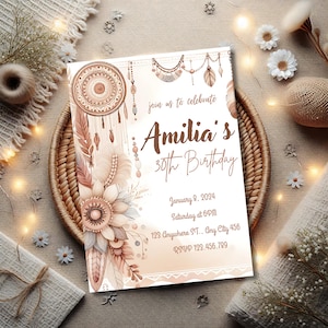 Bohemian Theme Party Invitation, Canva Editable Template, Boho Theme Printable, Bohemian Wedding, Birthday & Shower Invite, Vintage Invite