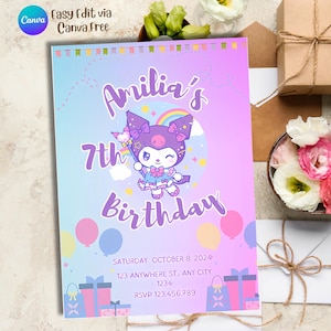 Bearbeitbare Kawaii Cute Rebel Einladung Vorlage, Dunkle Seite Niedlichkeit Regenbogen Einladung Einladung, Digitale Einladung