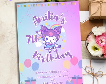Inviti Compleanno Kuromi Sanrio - Confezione Da 10, Per Feste A Tema Bambini