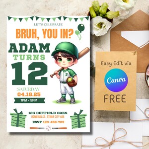 Baseball Birthday Party Invitation, Printable & Editable, Canva Template, Sports Theme Birthday Invite, Home Run Celebration, Baseball Theme