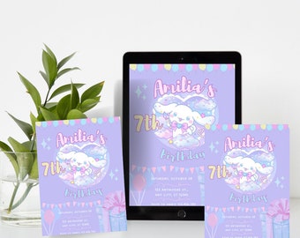Editable Kawaii Pastel Birthday Invitation, Digital Invitation, Fluffy Invitation, Fluffy Birthday Invite, Easy Edit and Print Anywhere
