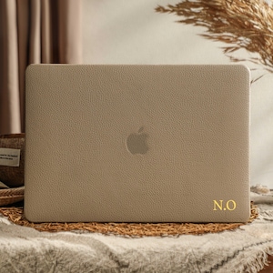 Deep Khaki Lychee Vegan Leather MacBook Case, Protective Laptop Case for All New 2025 Macbook M4 Air 15&quot; 13&quot; A3240 Pro 14&quot; 16&quot; Case
