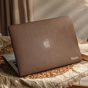 Coffee Brown Lychee Leather MacBook Case, Protective Laptop Cover for All New 2025 Macbook M4 Air 15&quot; 13&quot;, Laptop Sleeves, Pro 14&quot; 16&quot; Case