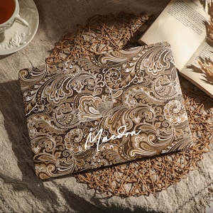 Retro Flower Vegan Leather MacBook Case, Protective Laptop Cover for All New 2025 Macbook M4 Air 15&quot; 13&quot;, Laptop Sleeves, Pro 14&quot; 16&quot; Case