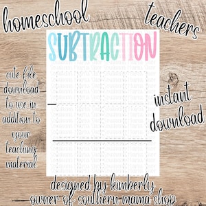 Subtraction Worksheet PDF/JPG| Printable Homeschool Worksheet, Math Worksheet, Teacher Worksheet, 2nd Grade Math, 3rd Grade Math, Math Help