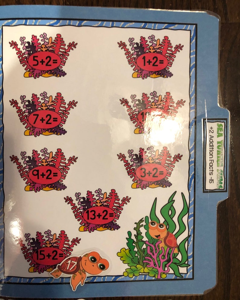 Sea Turtle Sums Addition 2 Facts 115 Math File Folder Game Etsy