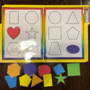 Color Shapes Matching 2D Math File Folder Game Center Teacher Resource Preschool Kindergarten Toddler