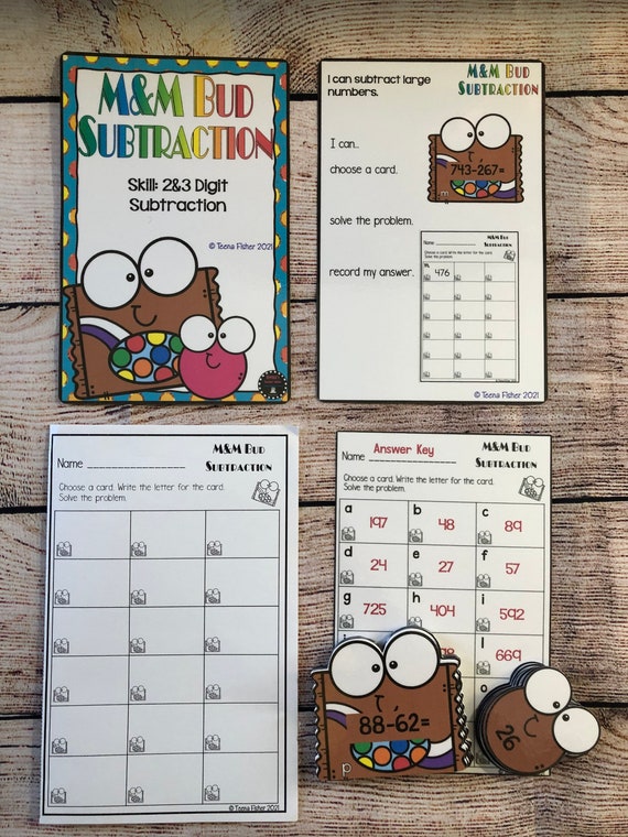M&M Bud Subtraction 2 And 3 Digits Math File Folder Game | Etsy