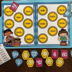Treasure Hunt Times Math File Folder Game Center Teacher Resource Multiplication 6 Facts 2nd 3rd Grade
