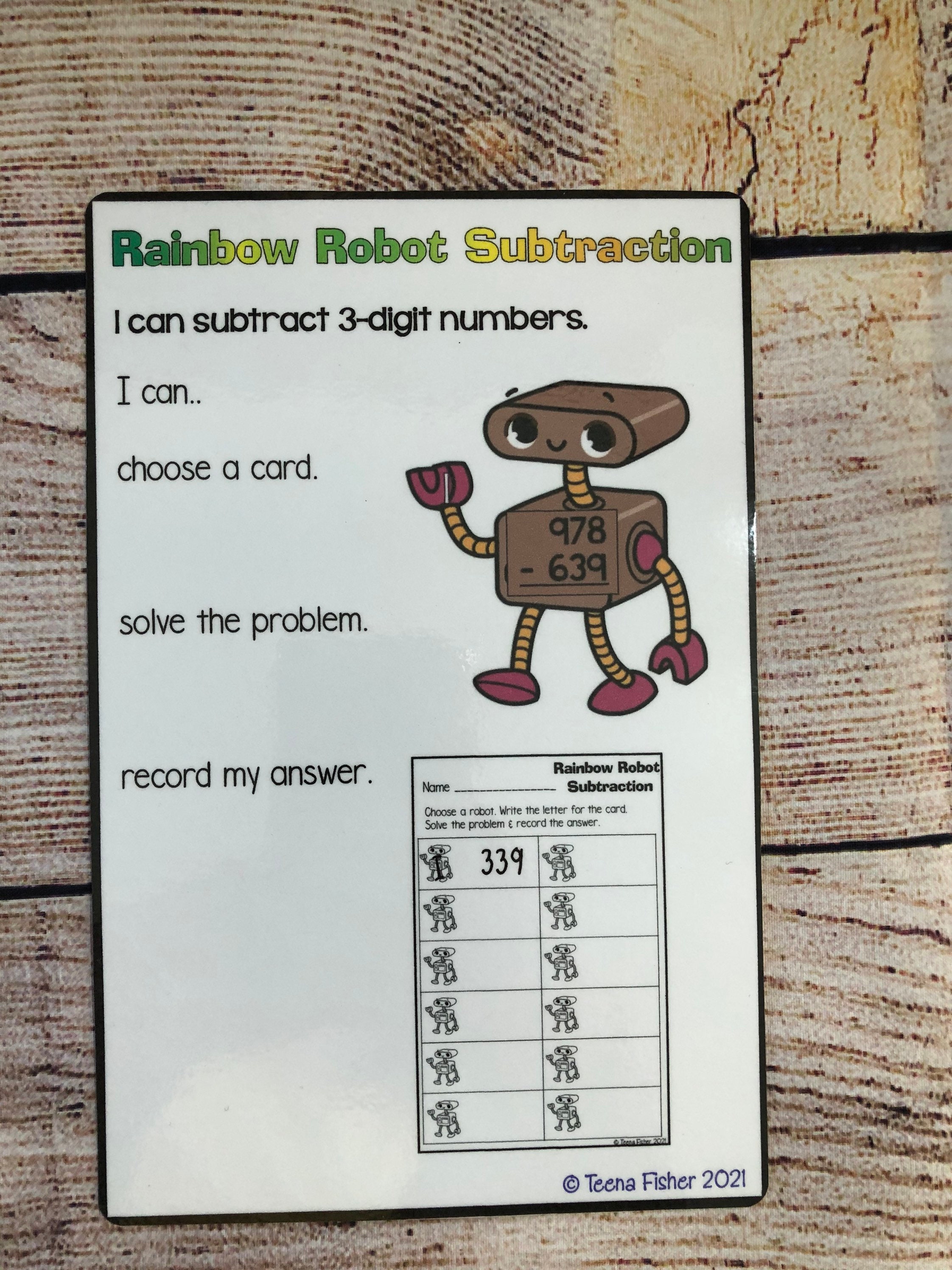 Buy Rainbow Robot Subtraction 3 Digits Math File Folder Game Center ...