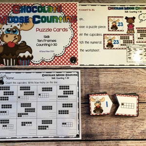 Rompecabezas de alce de chocolate para contar del 1 al 30 Recurso de aprendizaje Montessori para preescolar y jardín de infantes