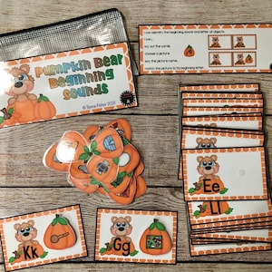 Preschool Kindergarten Beginning Sounds Busy Bag, Quiet Time, Montessori, Learning Bag, Homeschool, phonics, matching game Fall Bear Pumpkin