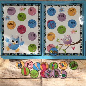 Whimsy Owl Words CVC short e literacy Phonics File Folder Game Center Teacher Resource Kindergarten First Grade