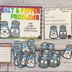 Salt & Pepper Problems 2 Digit Subtraction First Second Grade Math Task Box Game Center Activity Ready to Play