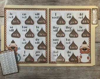 Cocoa Kisses Contractions Grammar Language Arts File Folder Game First Grade Phonics Teacher Made Resource
