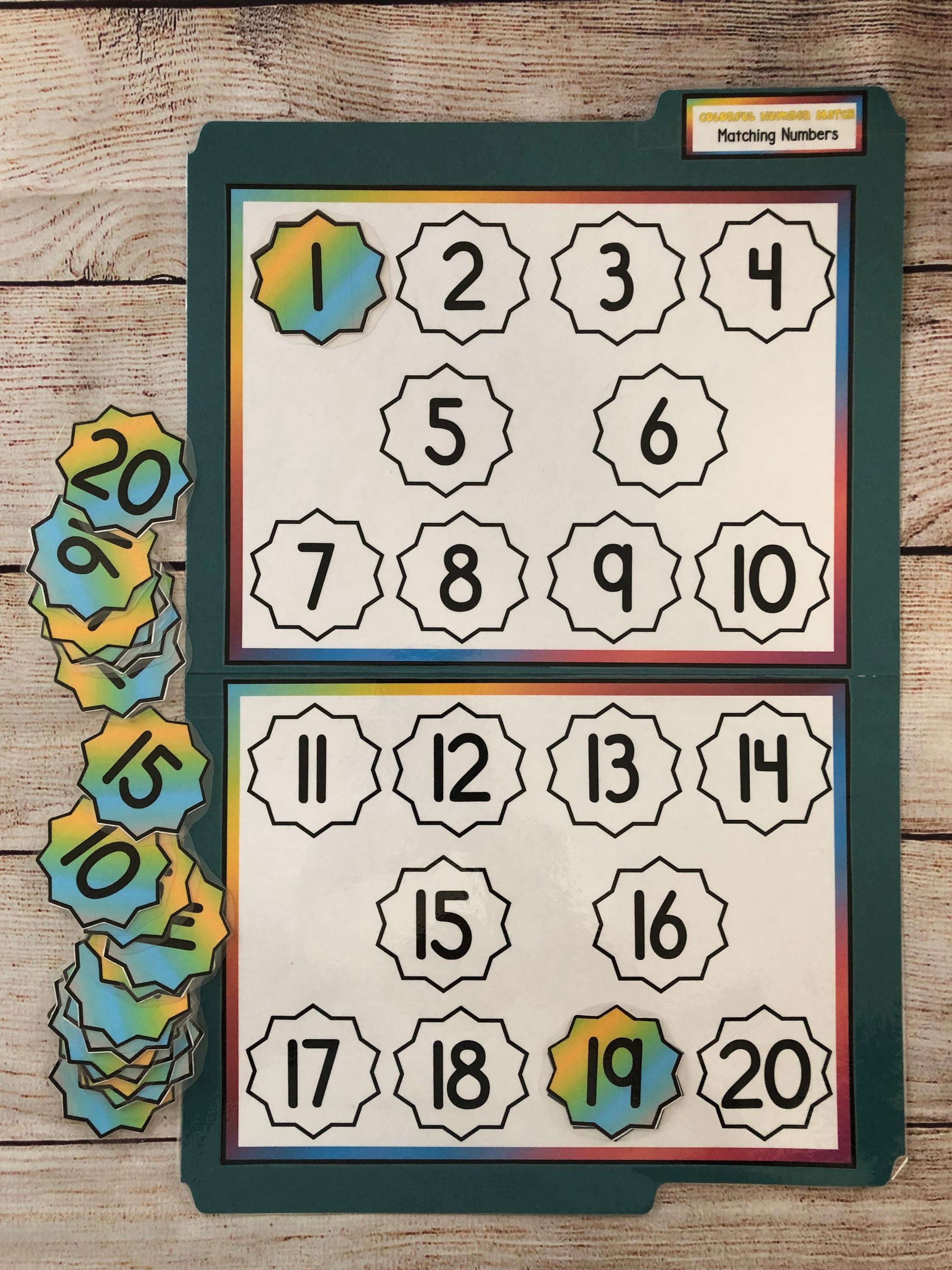 Colorful Number Match Math File Folder Game Center Teacher Resource ...