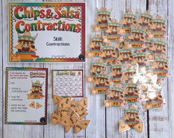 Chips & Salsa Contractions Grammar Language Arts File Folder Game First Grade Phonics Teacher Made Resource
