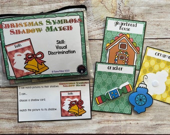 Christmas Symbols Shadow Matching Visual Discrimination Task Box Busy Bag Laminated Classroom  Game Fine Motor Preschool Special Education