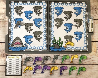 Sharks & Minnows Sums Single Digit Addition to 18 Kindergarten First Grade Teacher Made Math File Folder Game Centers Activity