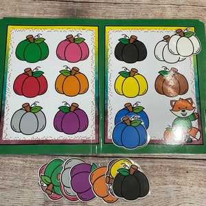 Fall Fox Pumpkin Color Match Math File Folder Game Center Teacher Resource Preschool Kindergarten Toddler