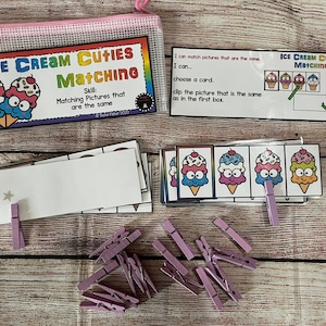Ice Cream Cuties Matching Visual Discrimination Task Box Busy Bag Educational Game Special Education Same Different Activity Fine Motor