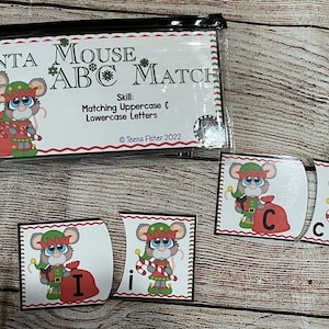 Christmas Mouse Alphabet Puzzle  Cards Uppercase Lowercase Cards Preschool Kindergarten Homeschool Busy Bag Letters Task Box ABC Match