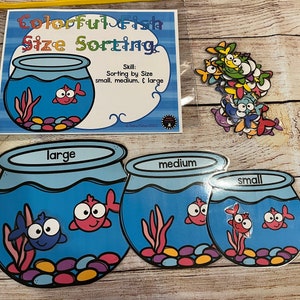 Colorful Fish Sizing Sort Classification File Folder Game Toddler Preschool Task Box Busy Bag
