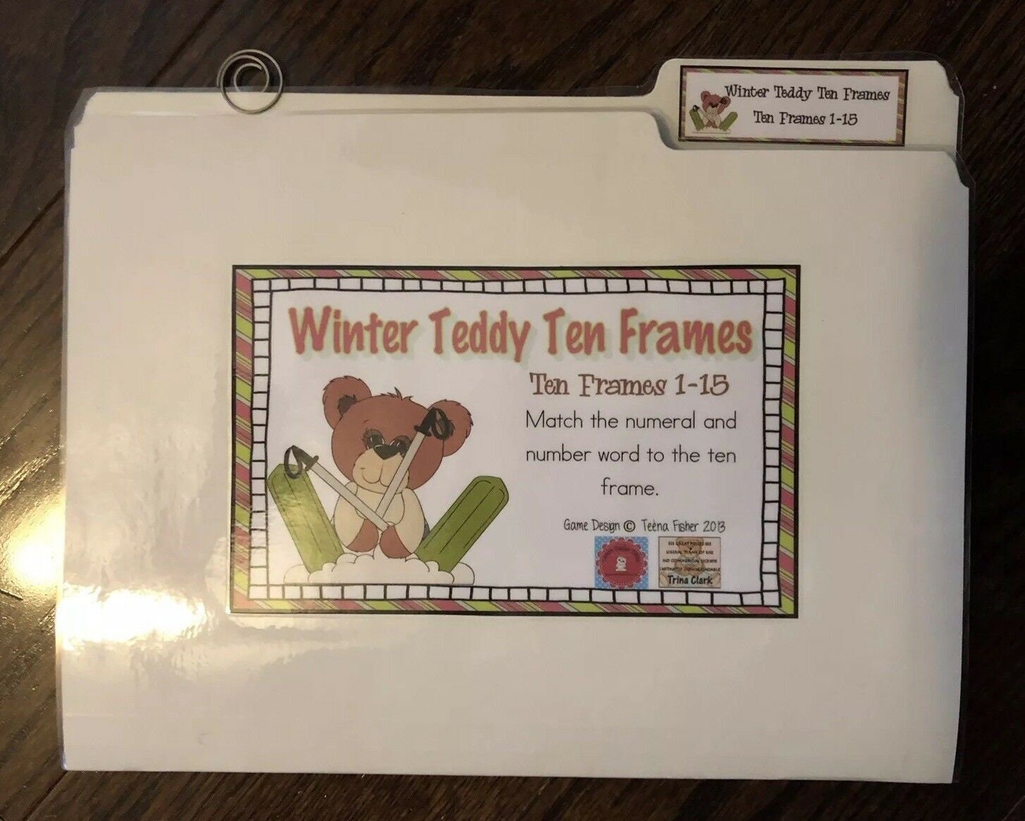 Winter Teddy Ten Frame Counting File Folder Game Numbers 1~15 ...