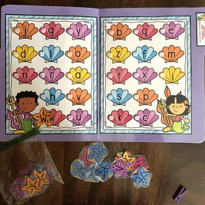 Mermaid ABC Matching File Folder Game Literacy Center Language Arts Kindergarten Preschool