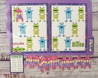 Alien Addition 2 digit Math File Folder Game Center Teacher Resource First Grade