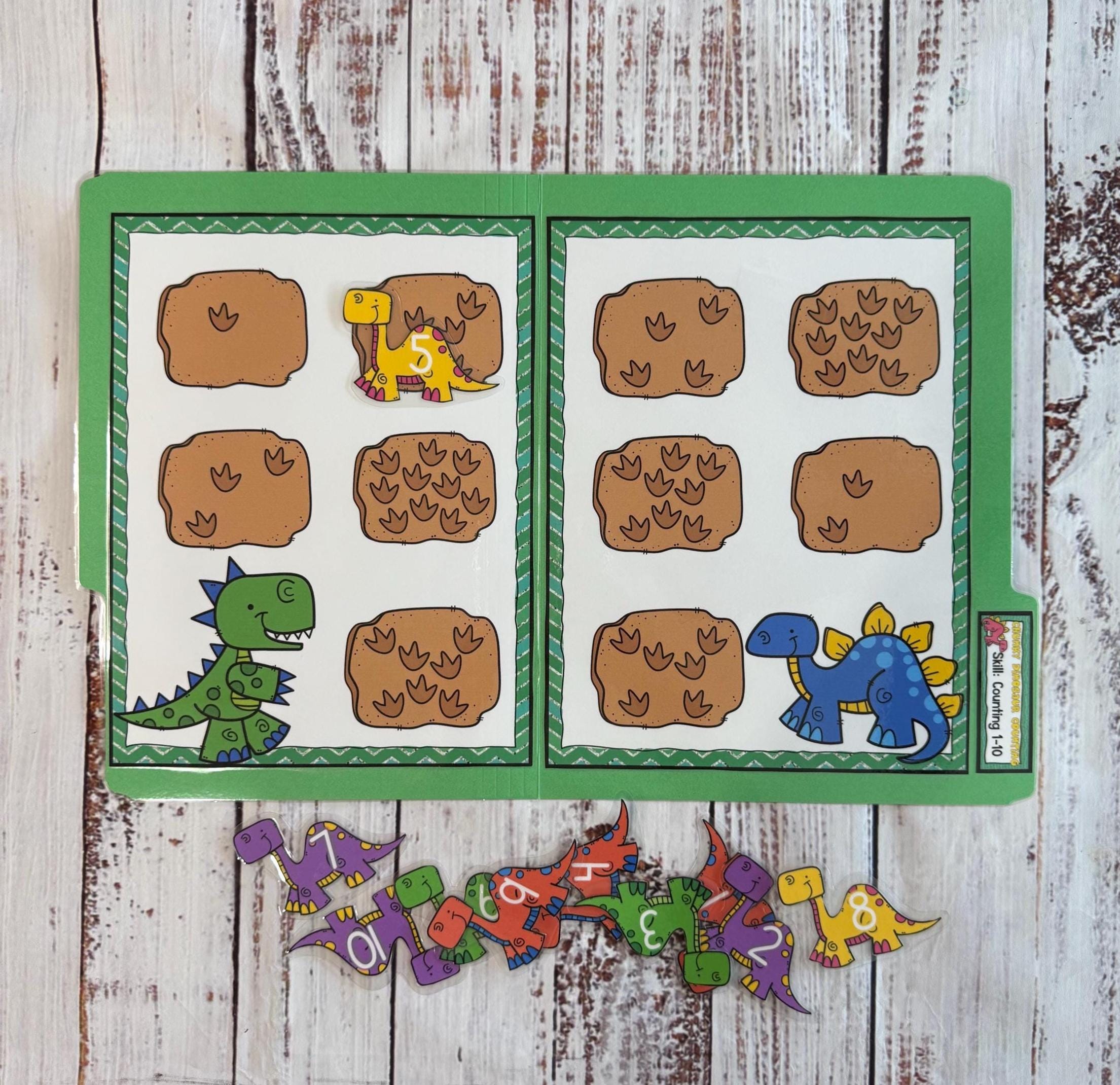 Chunky Dinosaur Counting 1-10 Math File Folder Game Center Teacher ...