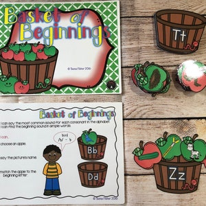 Preschool Kindergarten Basket of Beginning Sounds, Busy Bag, Quiet Time, Montessori, Learning Bag, Homeschool, Matching, Apples, Fall