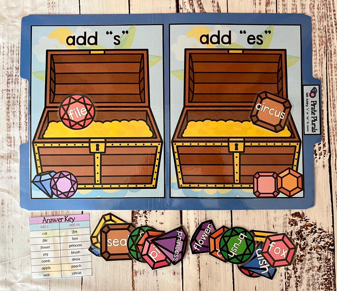 Pirate Plurals File Folder Game Literacy Center Grammar Nouns First ...