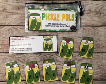 Preschool Kindergarten Pickle Pals Beginning Sounds, Busy Bag, Quiet Time, Montessori, Learning Bag, Homeschool, Matching, Task Box