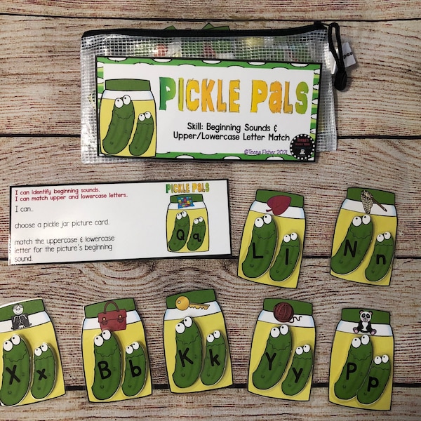 PDF VERSION Preschool Kindergarten Pickle Pals Beginning Sounds, Busy Bag, Quiet Time, Learning Bag, Homeschool, Matching, Task Box