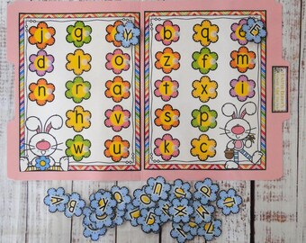 Teacher Made Easter Flowers ABC File Folder Game Literacy Center Language Arts