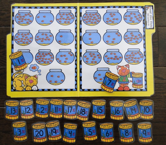 Feed the Fish Counting File Folder Game Numbers 1~20 Kindergarten Preschool Math