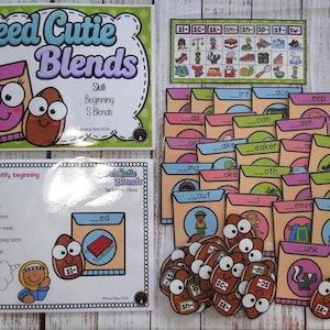 Seed Cuties Beginning S Blends Phonics Game Center Literacy Bag Teacher Resource First Kindergarten Second Grade Task Box