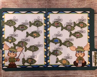 Hooked on You Vowel Diphthongs literacy Phonics File Folder Game Center Teacher Resource Kindergarten First Grade