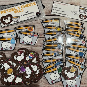 Pretzels & Cheese Rhyming Pictures Matching Activity Literacy Phonics Preschool Kindergarten Busy Bag Homeschool Game Task Box