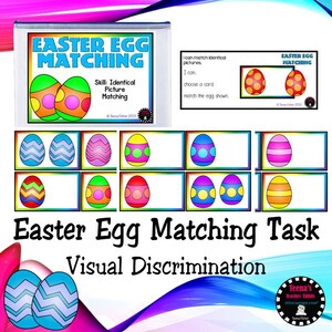 Versión PDF Huevo de Pascua Coincidencia de imágenes idénticas Discriminación visual Tarea Caja Bolsa de actividades Juego educativo Preescolar Especial