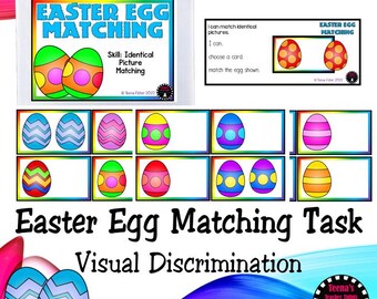 Jogo educativo em PDF: Combinando imagens idênticas aos ovos de Páscoa - Tarefa de discriminação visual - Ideal para pré-escola.