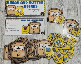 Bread & Butter Beginning L Blends Phonics Game Center Literacy Bag Teacher Resource First Kindergarten Second Grade Task Box