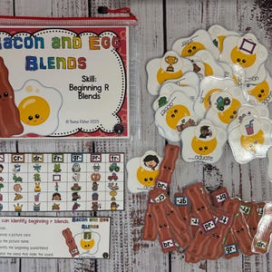 Bacon & Egg Beginning R Blends Phonics Game Center Literacy Bag Teacher Resource First Kindergarten Second Grade Task Box