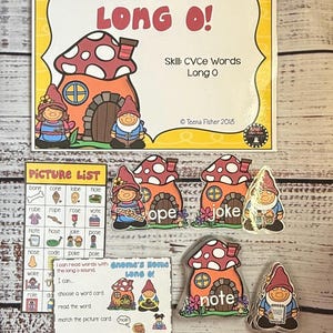 Gnome’s Home Long O CVCe Words Match Phonics Long Vowel Kindergarten First Grade Task Box Activity Busy Bag Ready to Play