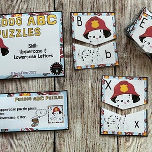 Firedog Alphabet Puzzle Cards Uppercase Lowercase Matching Cards Preschool Kindergarten Homeschool Busy Bag Letters Task Box Fine Motor