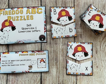 Firedog Alphabet Puzzle Cards Uppercase Lowercase Matching Cards Preschool Kindergarten Homeschool Busy Bag Letters Task Box Fine Motor