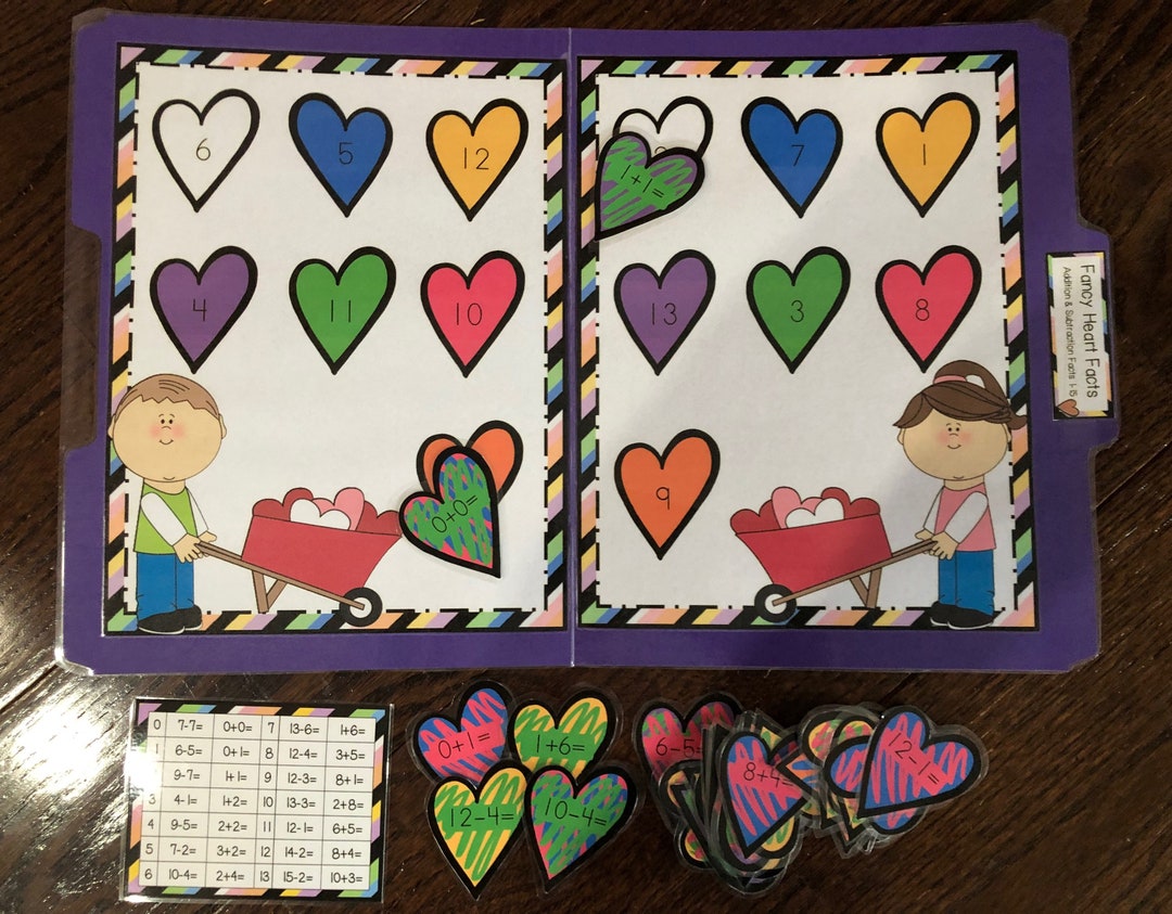 Fancy Heart Facts Addition & Subtraction 1-15 Teacher Made Math File ...